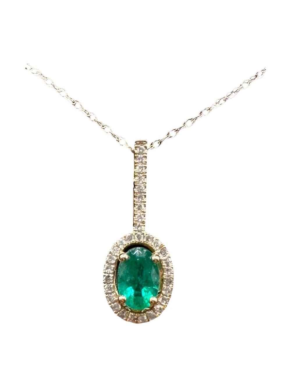 10K Yellow Gold Emerald Diamond Necklace 0.12ct 18 Inch